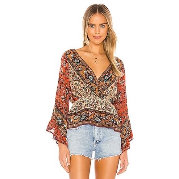 Free People Top Rosalie Wrap Paisley Boho Women’s Size Medium - Picture 2 of 7